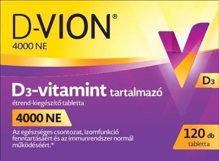 D-Vion 4000 NE D3-vitamint tartalmazó étrend-kiegészítő tabletta (120 db)