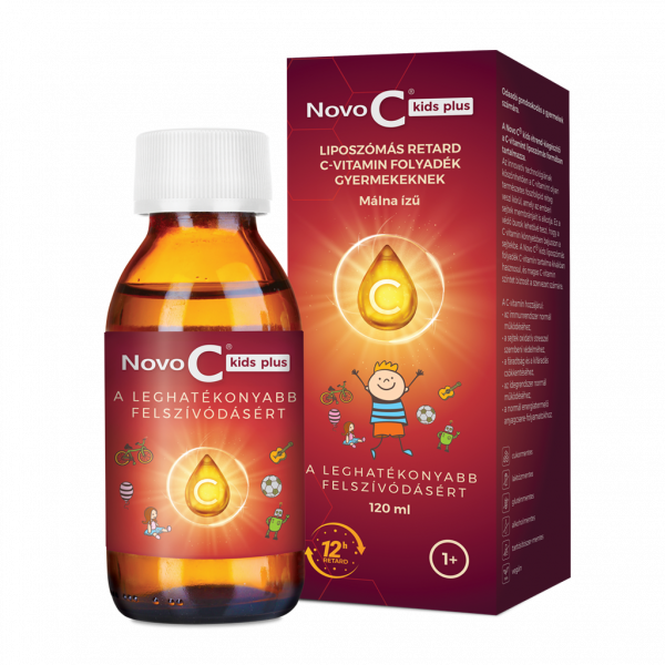 Novo C® kids liposzómás C-vitamint tartalmazó málna ízű folyékony étrend-kiegészítő gyermekeknek 120 ml