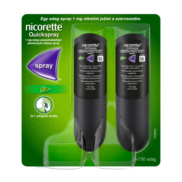 Nicorette Quickspray 1 mg/adag szájnyálkahártyán alkalmazott oldatos spray 2x13,2ml