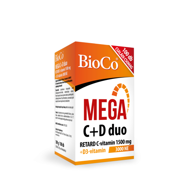 BioCo MEGA C+D duo RETARD C-vitamin 1500 mg + D3-vitamin 3000 NE filmtabletta, 100 db