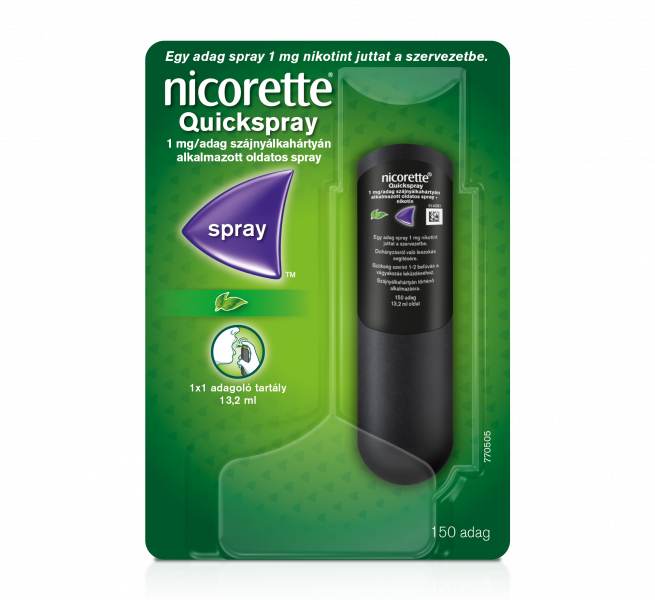 Nicorette® Quickspray 1 mg/adag szájnyálkahártyán alkalmazott oldatos spray 13,2 ml