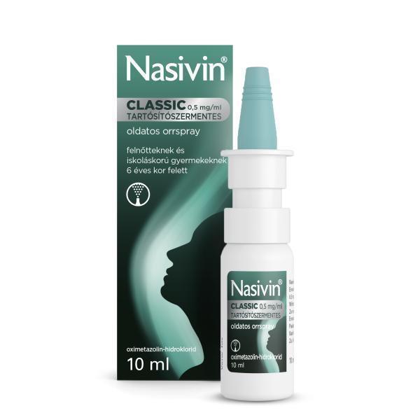 Nasivin Classic 0,5 mg/ml tartósítószermentes oldatos orrspray 10 ml