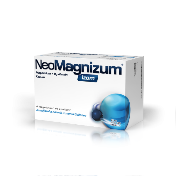 NeoMagnizum izom magnéziumot, káliumot és B6-vitamint tartalmazó étrend-kiegészítő tabletta, 50 db