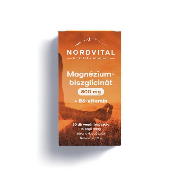 Nordvital magnézium-biszglicinát 800 mg + B6-vitamin kapszula 30 db