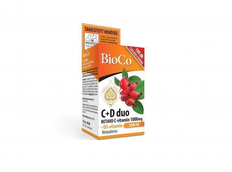 BioCo C+D duo RETARD C-vitamin 1000 mg + D3-vitamin 2000 NE CSALÁDI CSOMAG 100 db filmtabletta
