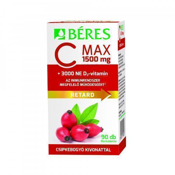 Béres C MAX 1500 mg RETARD filmtabletta csipkebogyó kivonattal + 3000 NE D3-vitamin, 90 db