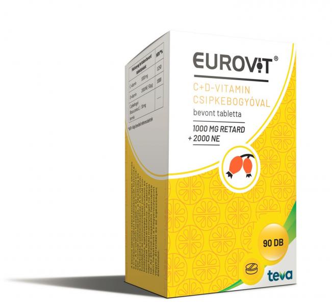Eurovit C-vitamin 1000 mg retard + D-vitamin 2000 NE + csipkebogyóval 90x