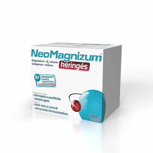 NeoMagnizum keringés káliumot, magnéziumot, galagonya kivonatot és B6-vitamint tartalmazó étrend-kiegészítő tabletta, 100 db